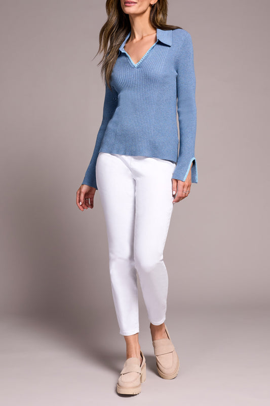 Top Stitch Johnny Collar Lightweight Sweater