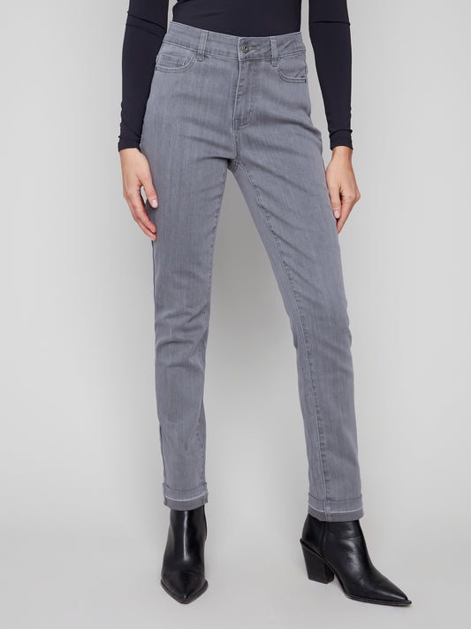 Cuffed Hem Twill Jeans - Smoke Grey
