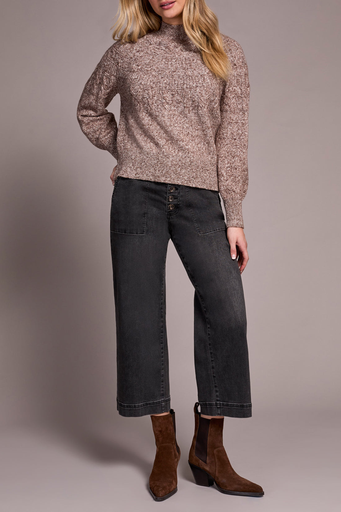 Two-Tone Mock Neck Sweater