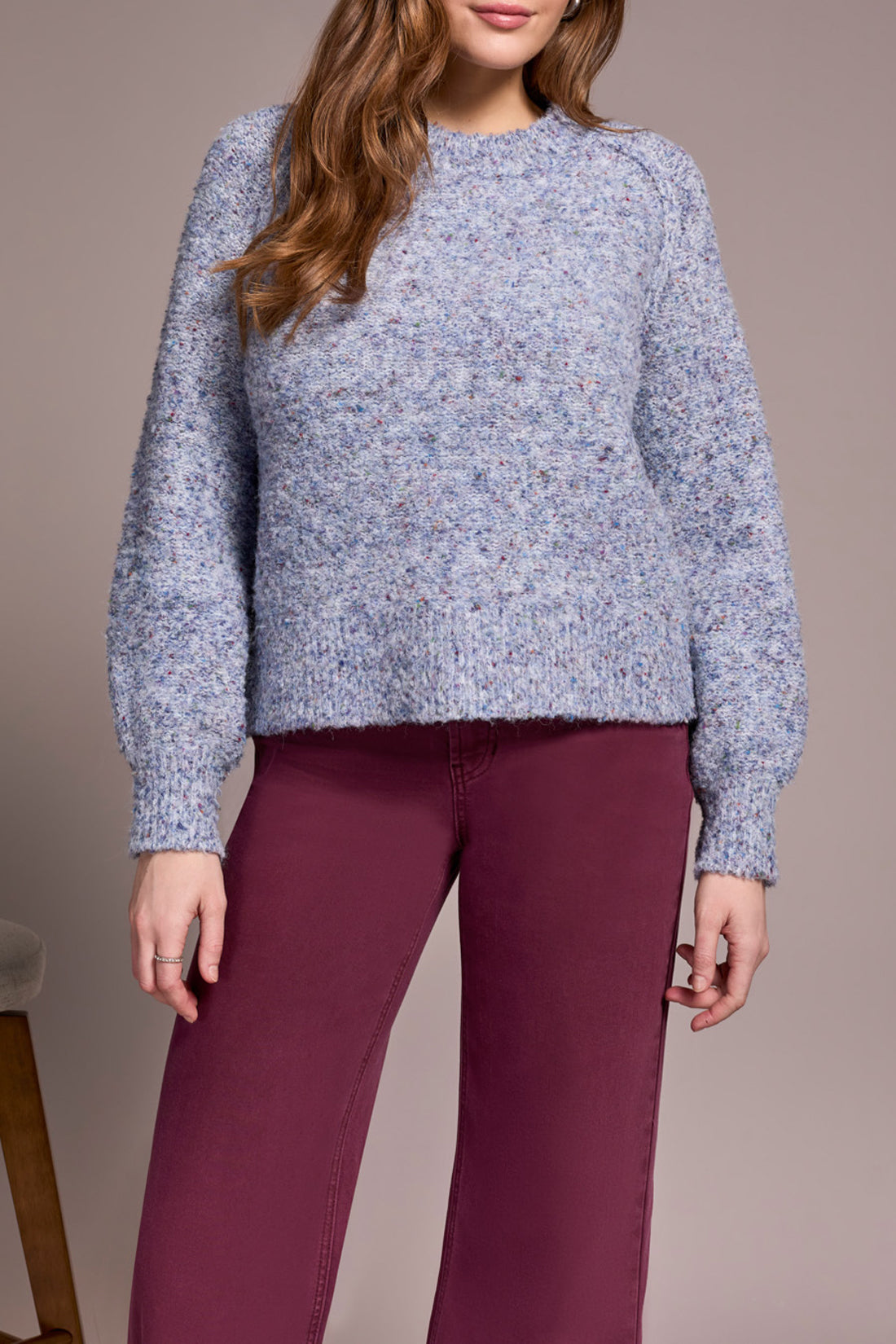 Crew Neck Long Sleeve Sweater in Ice Blue