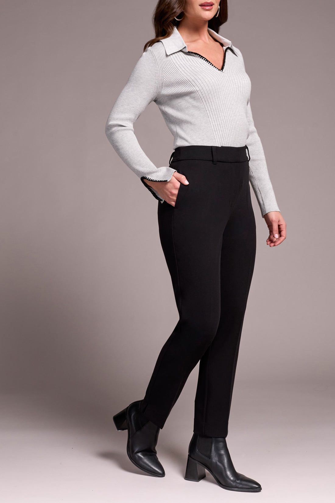 Top Stitch Johnny Collar Lightweight Sweater