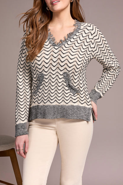 Fringe Long-Sleeve Hooded Sweater