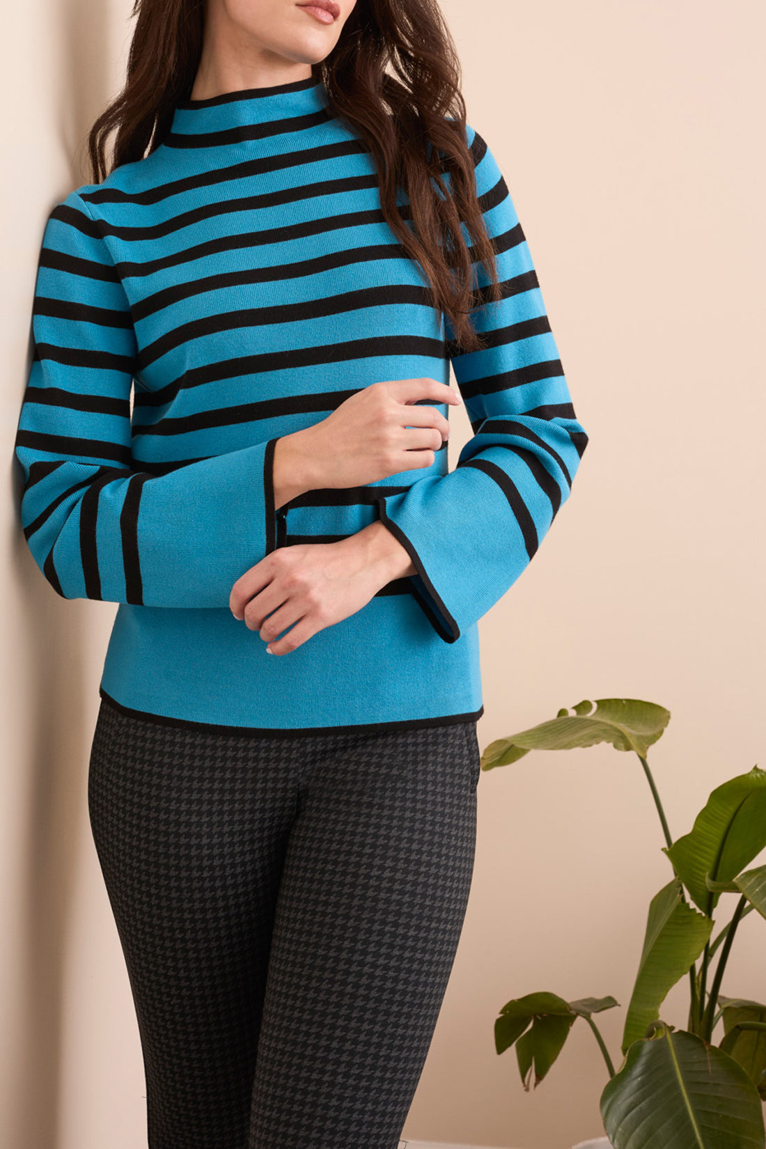 Lightweight Mock Neck Striped Sweater