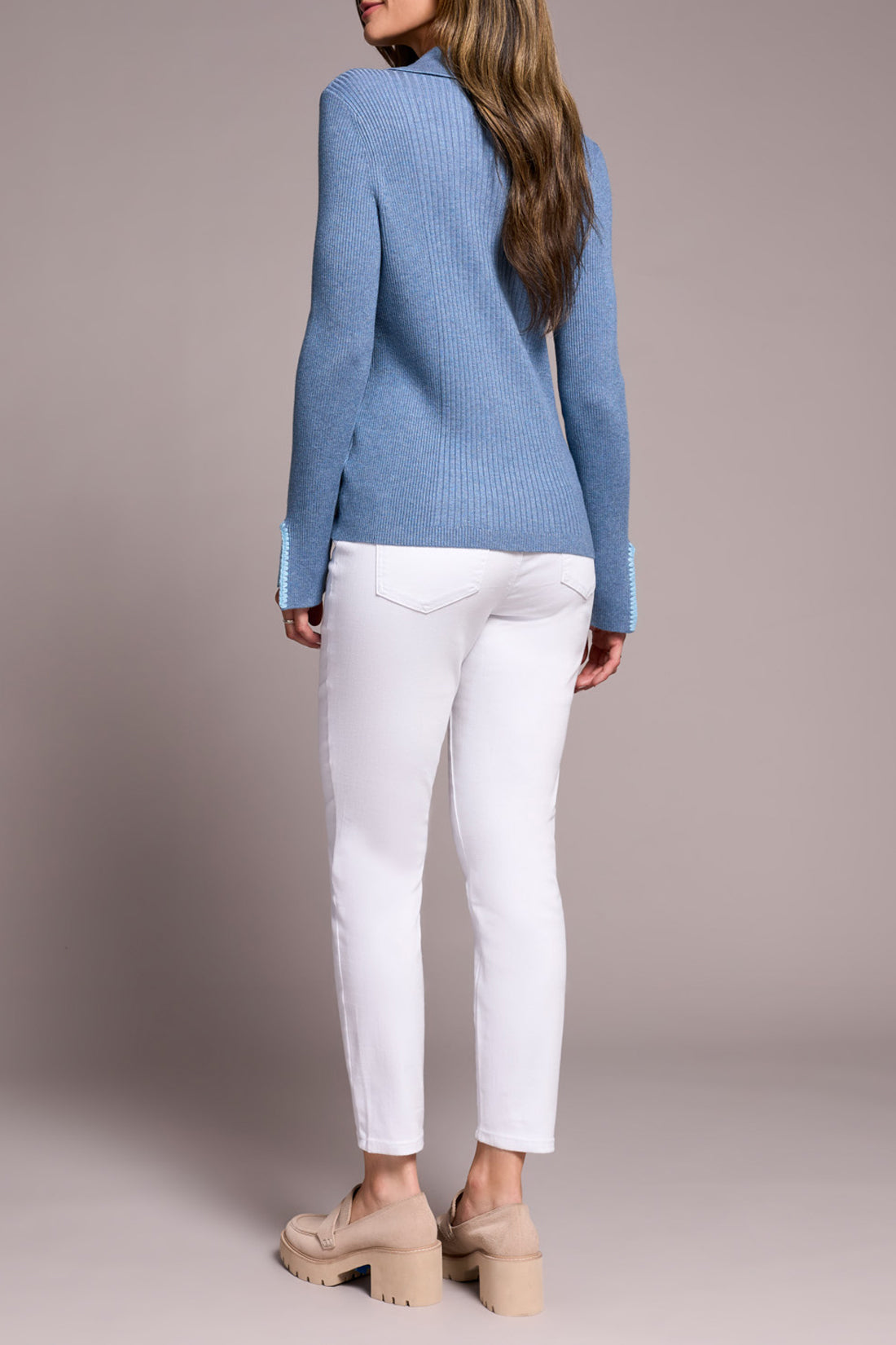 Top Stitch Johnny Collar Lightweight Sweater