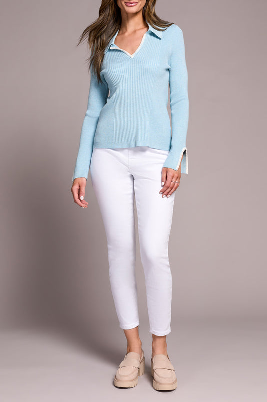 Top Stitch Johnny Collar Lightweight Sweater