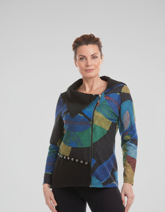 Color Block Side Zipper cowl neck light weight top