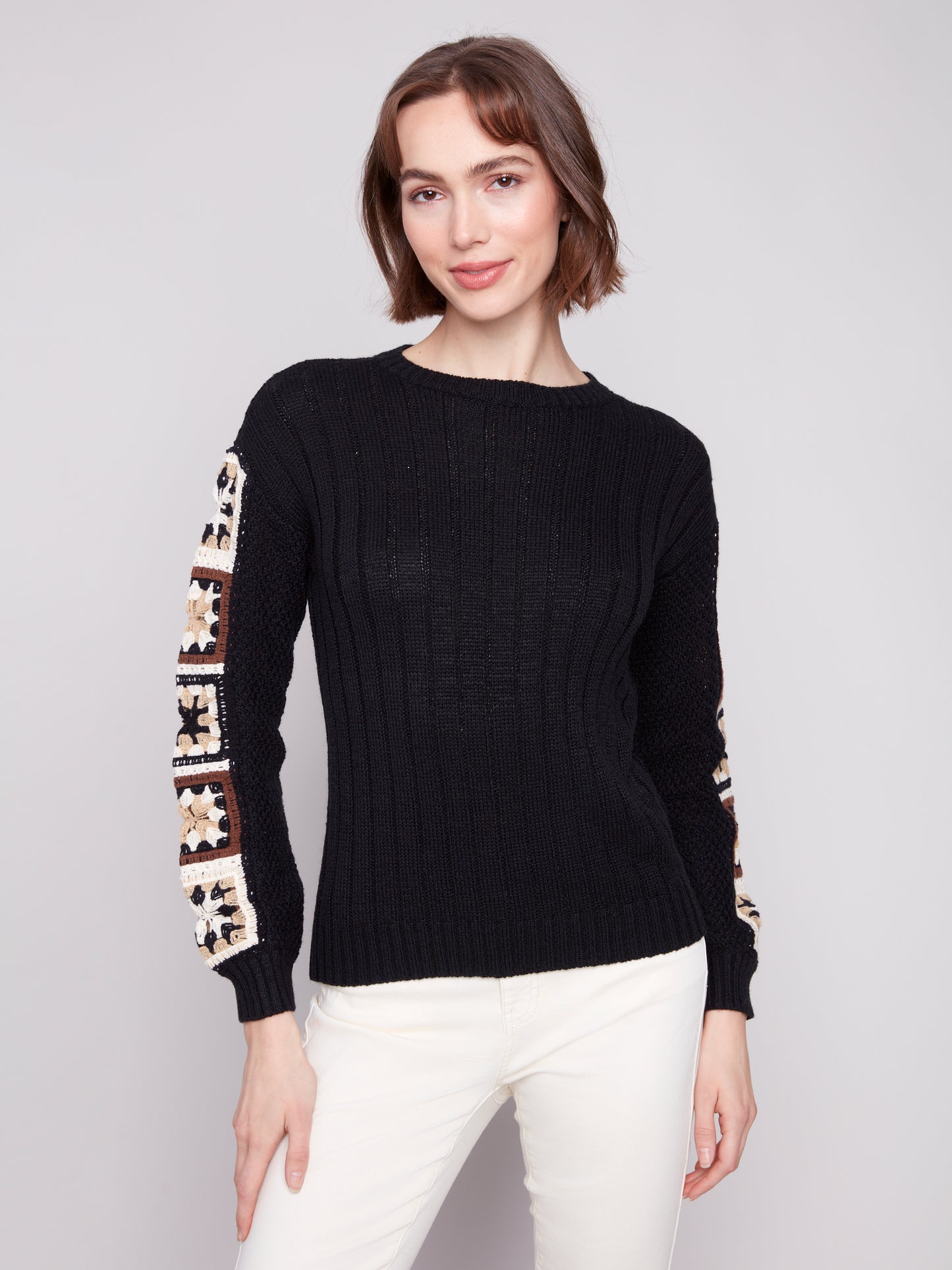 Black Knit Sweater with Embroidery