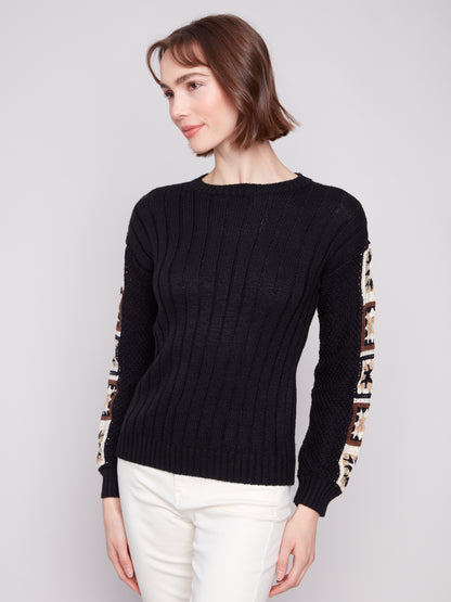 Black Knit Sweater with Embroidery