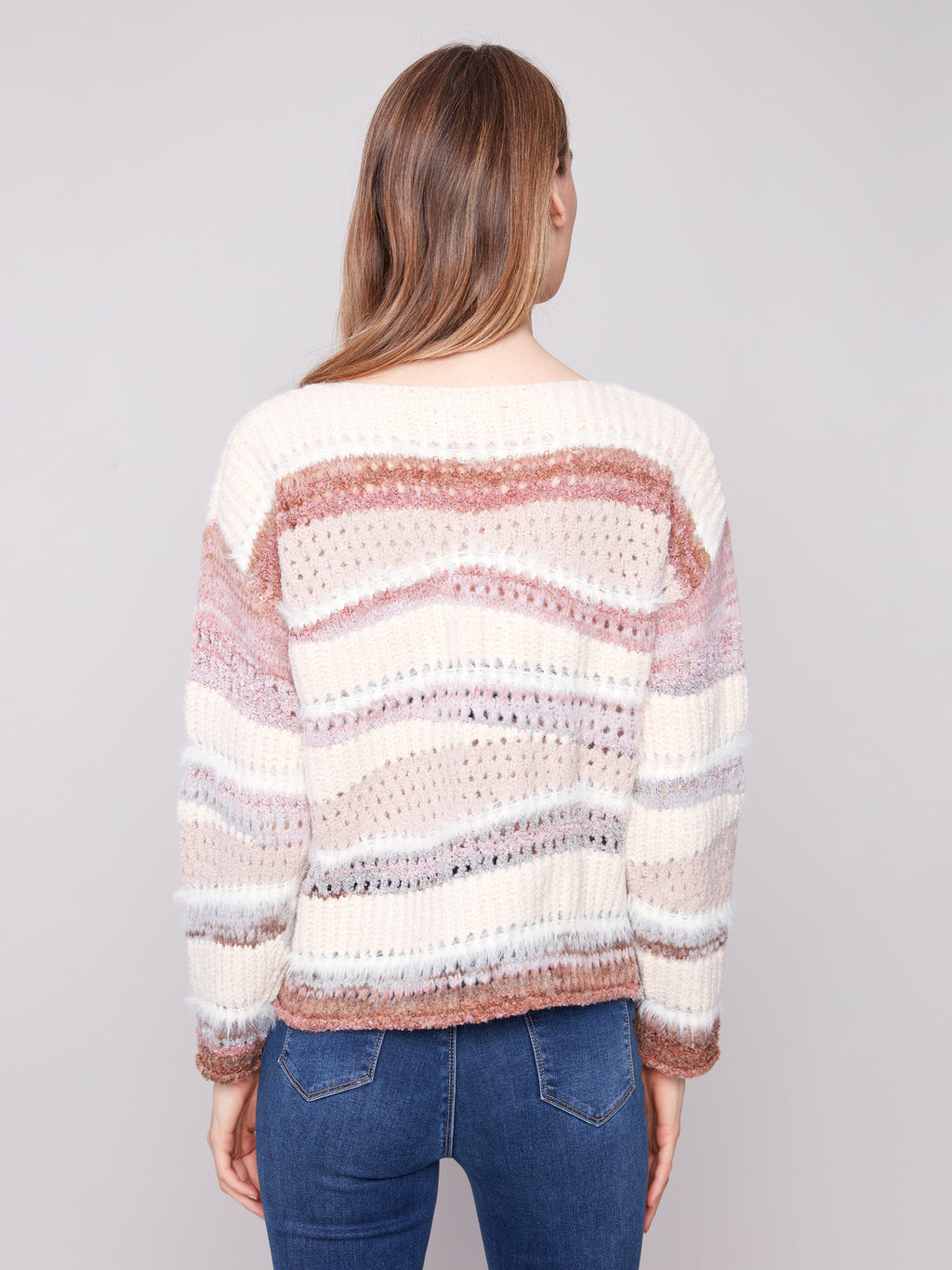 Patchwork Knit Drop Shoulder Sweater - Fig