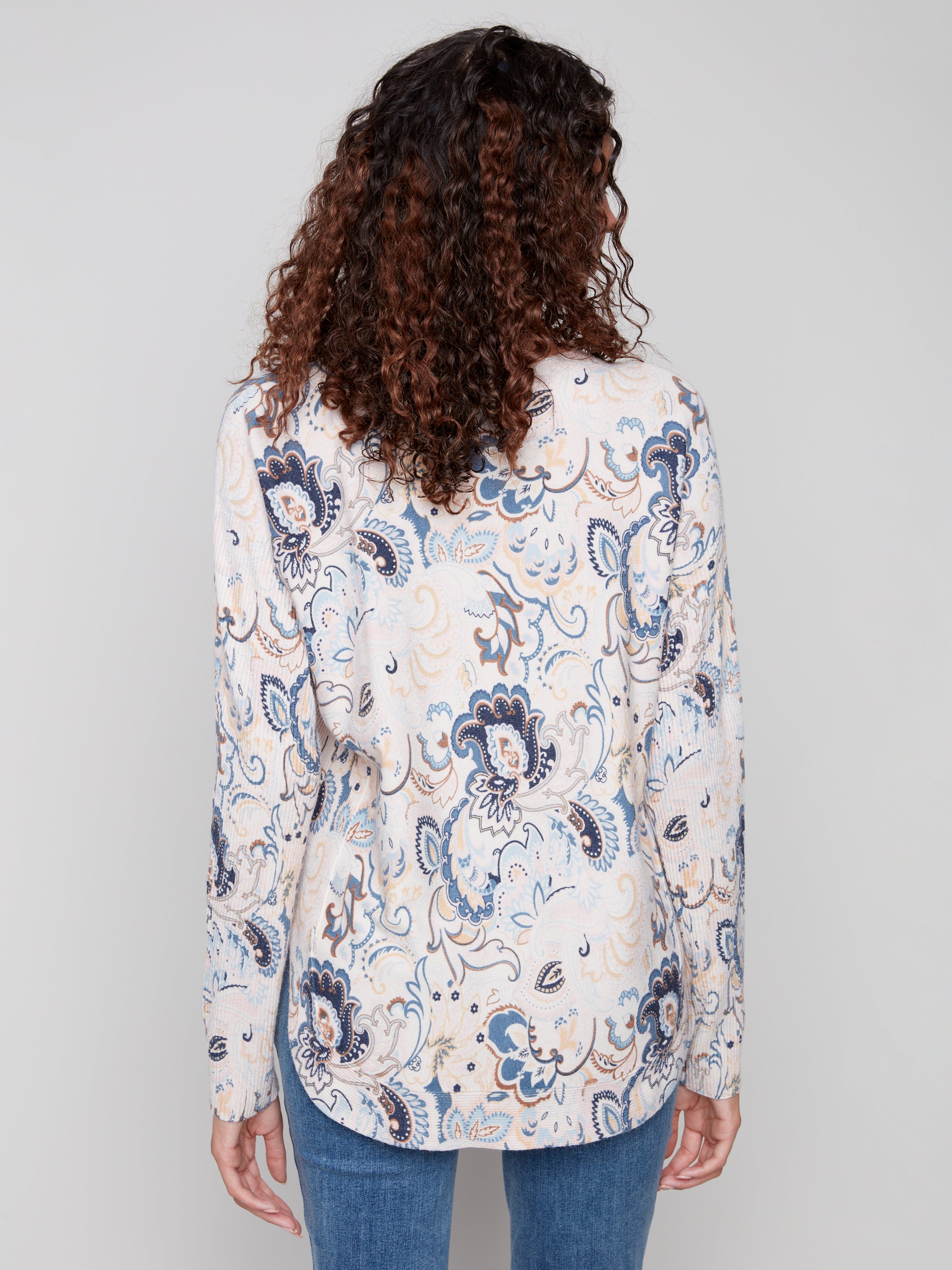 Printed Rounded Hem Sweater - Blush