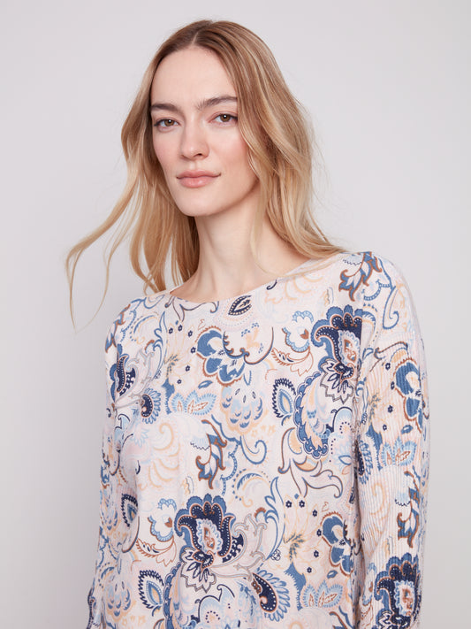 Printed Rounded Hem Sweater - Blush