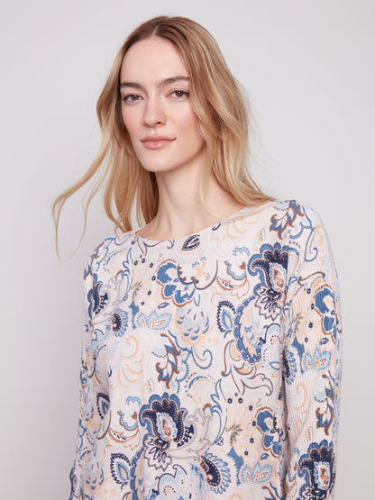 Printed Rounded Hem Sweater - Blush
