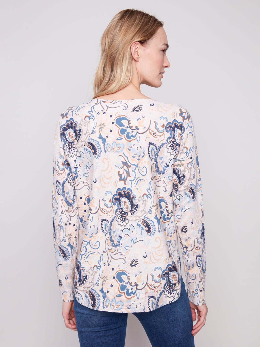 Printed Rounded Hem Sweater - Blush