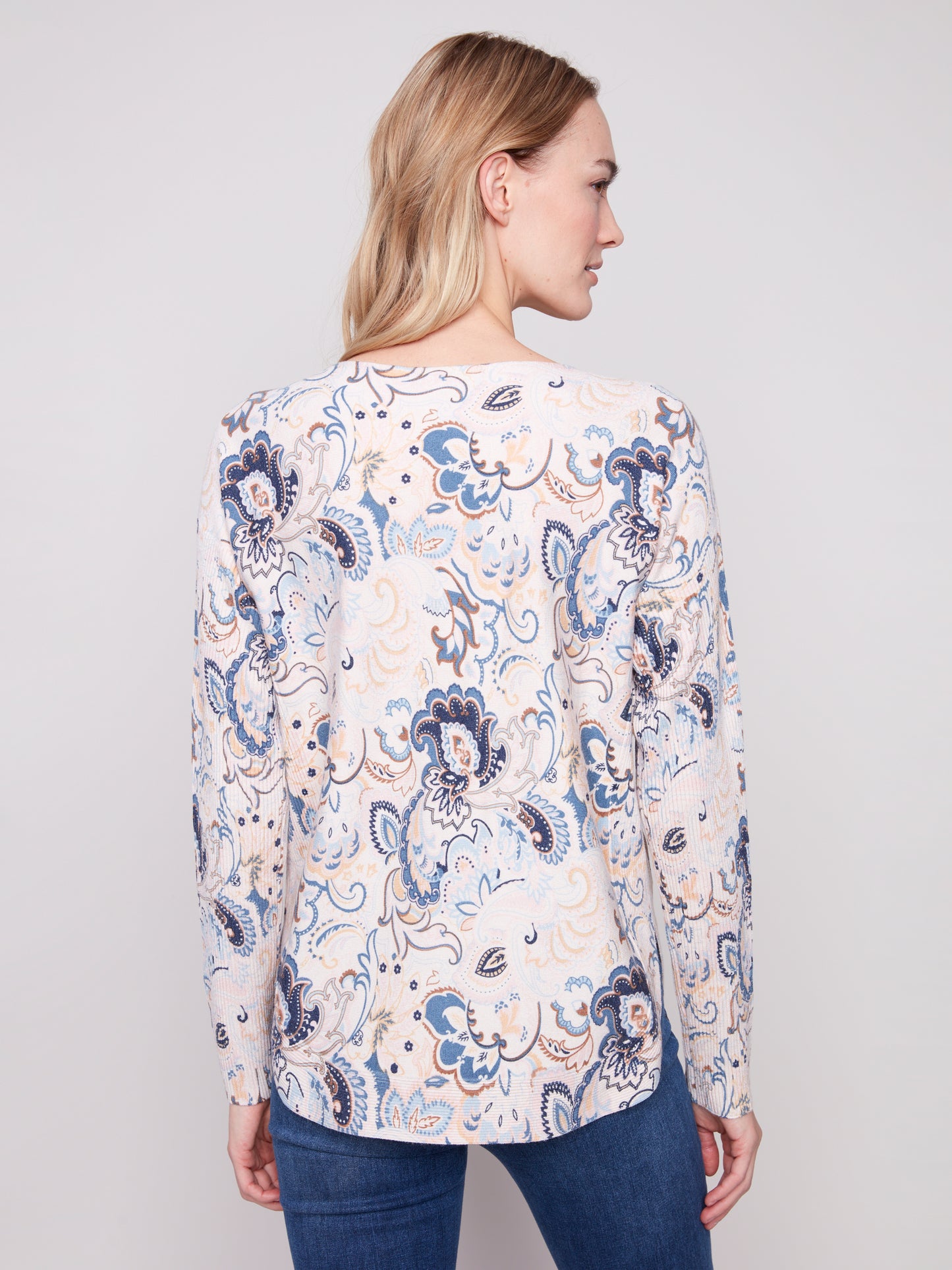 Printed Rounded Hem Sweater - Blush