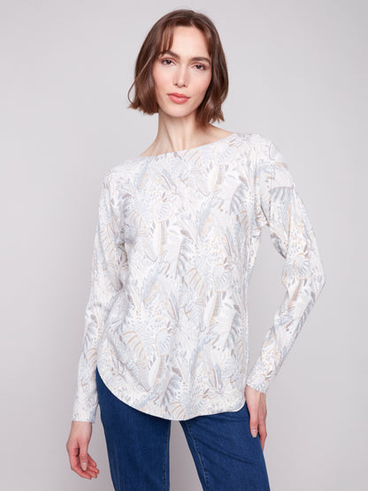 Printed Rounded Hem Sweater - Foliage
