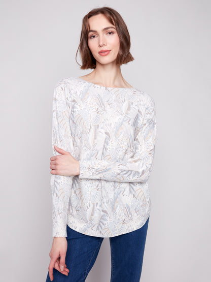 Printed Rounded Hem Sweater - Foliage