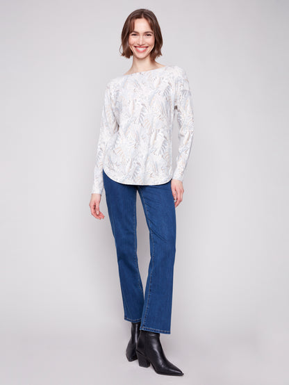 Printed Rounded Hem Sweater - Foliage