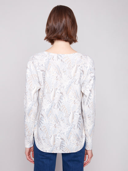 Printed Rounded Hem Sweater - Foliage