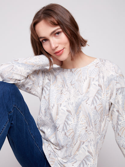 Printed Rounded Hem Sweater - Foliage