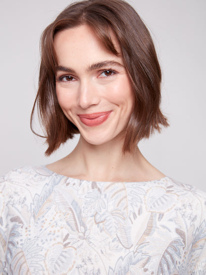 Printed Rounded Hem Sweater - Foliage