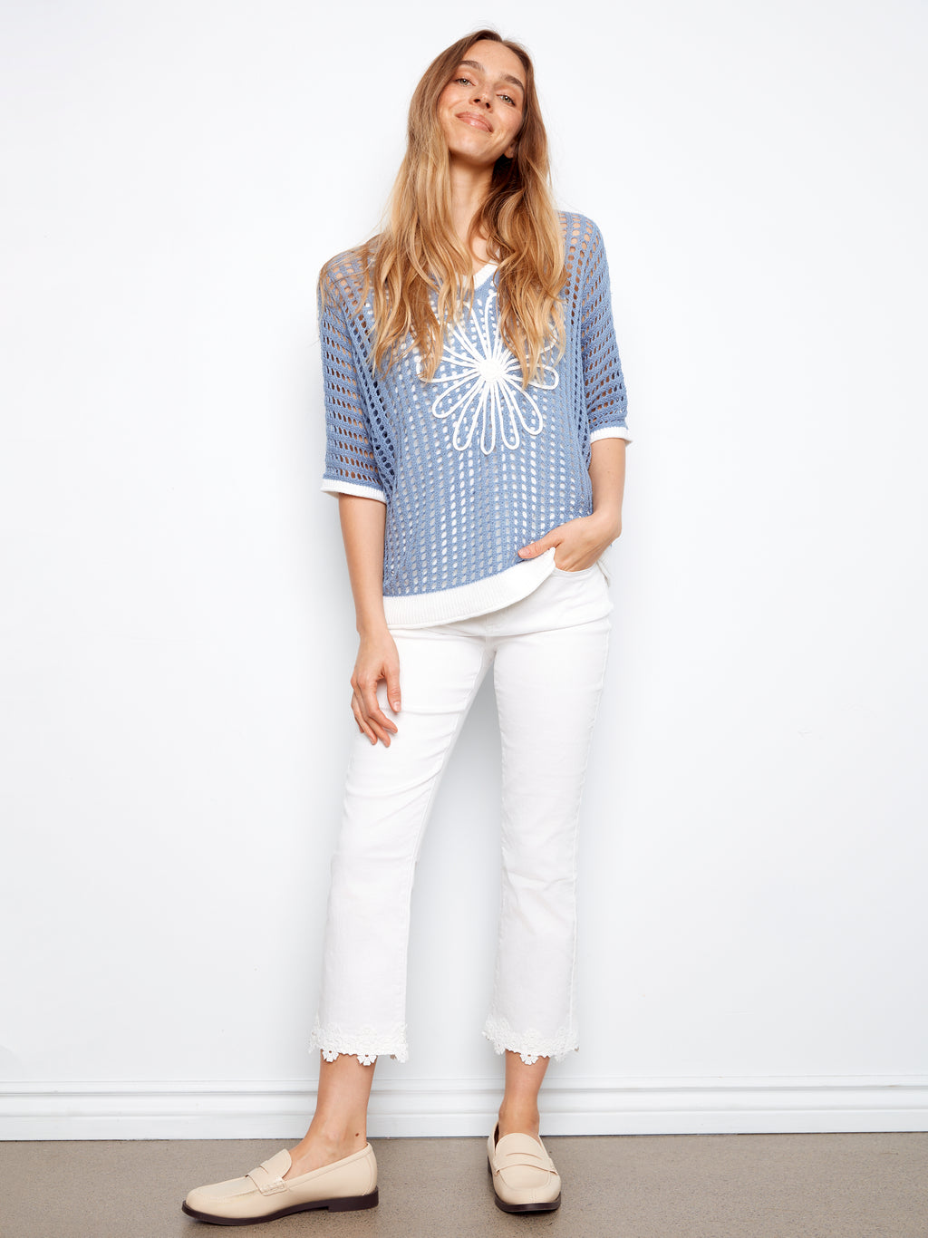 Floral Fishnet Dolman Sweater - Haze