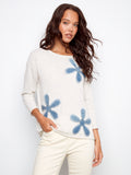 Floral Denim Patch Sweater - Heather Oat