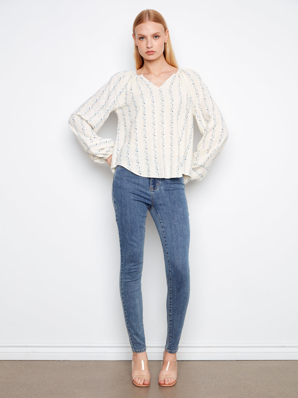 Printed Linen Blend Raglan Blouse