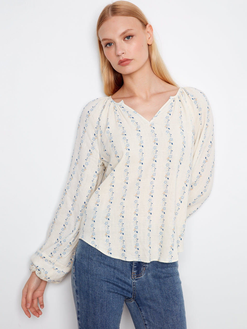 Printed Linen Blend Raglan Blouse