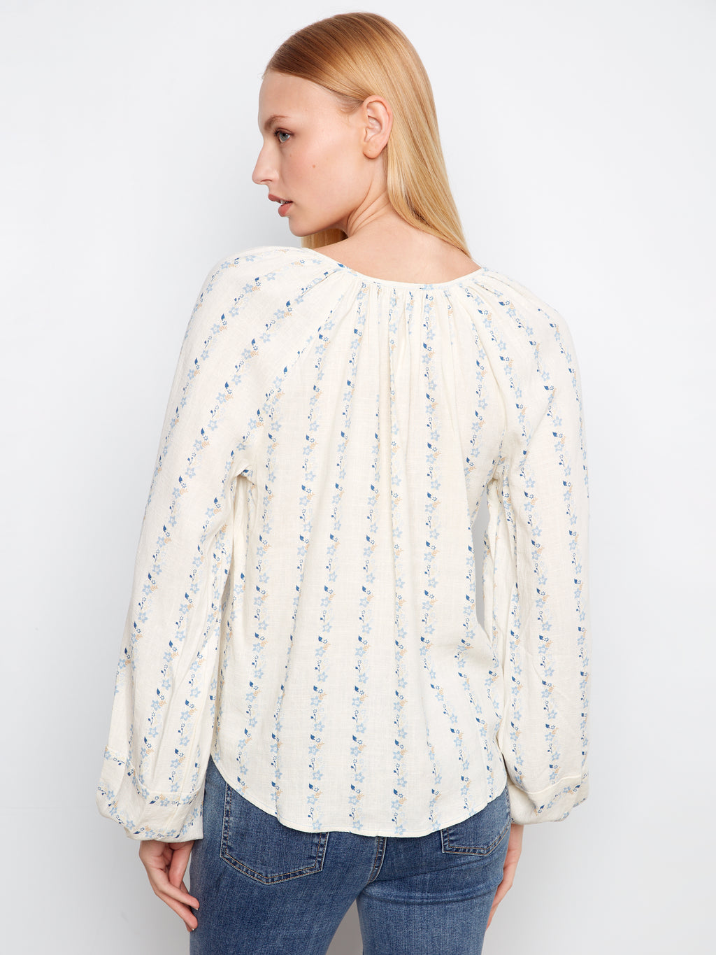 Printed Linen Blend Raglan Blouse