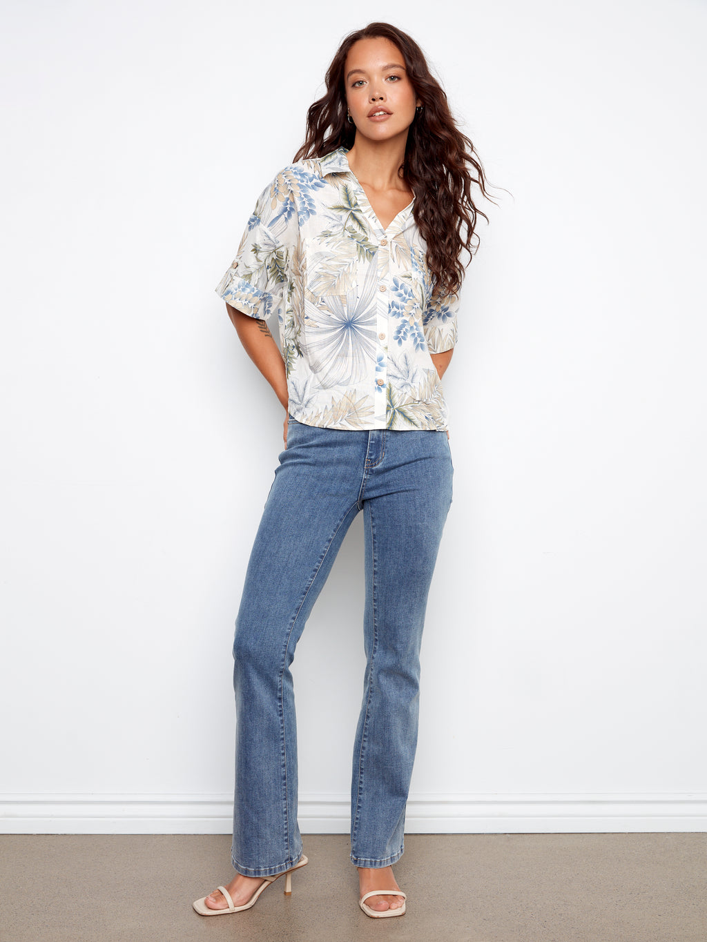 Printed Short Sleeve Button-Front Linen Blend Shirt - Hawaii