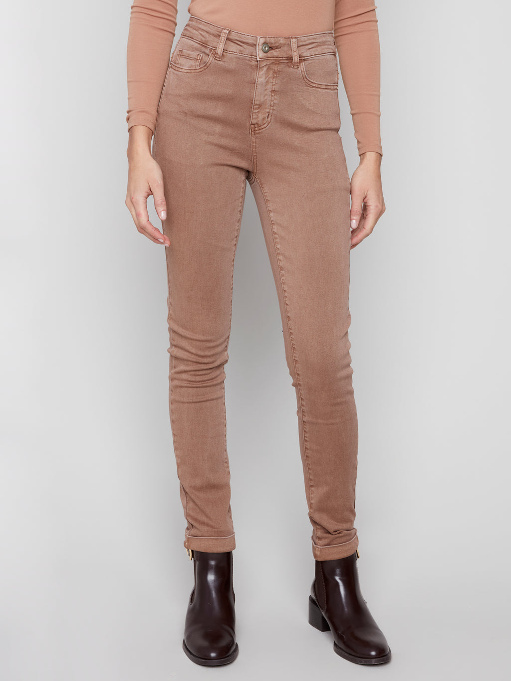 Cuffed Hem Twill Jeans - Truffle