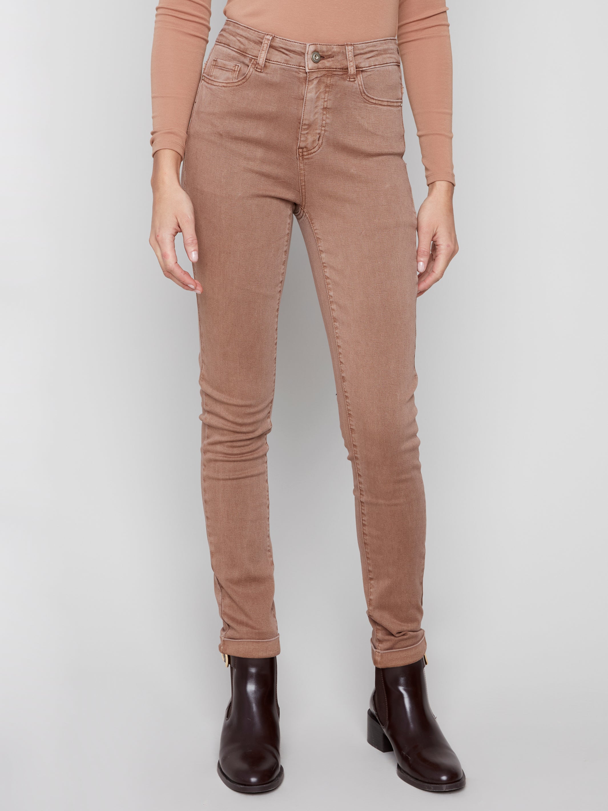 Cuffed Hem Twill Jeans - Truffle
