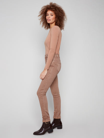 Cuffed Hem Twill Jeans - Truffle