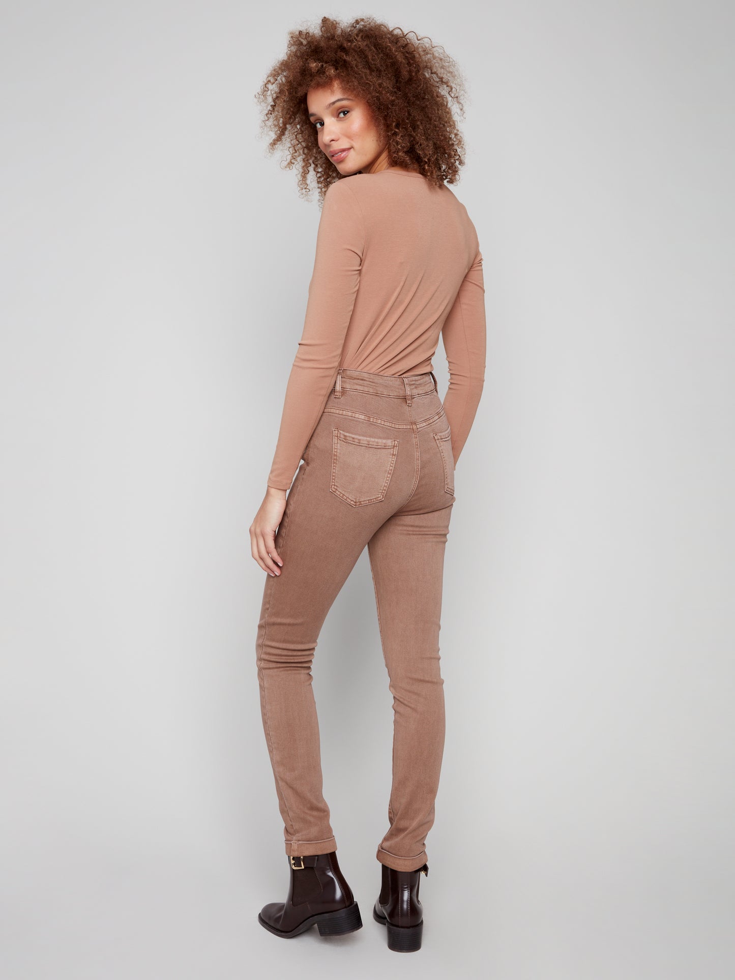 Cuffed Hem Twill Jeans - Truffle