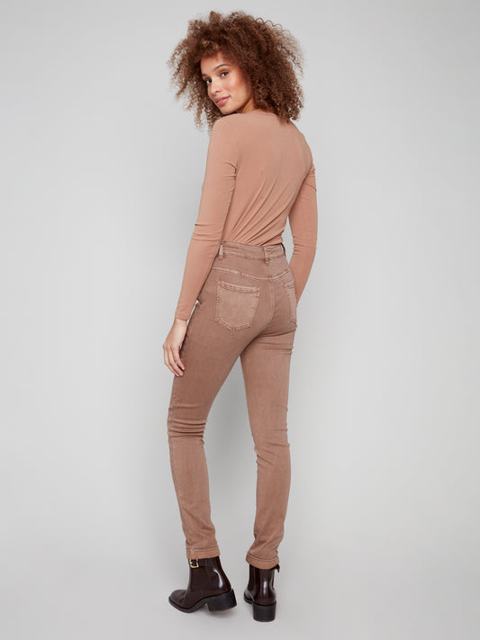 Cuffed Hem Twill Jeans - Truffle