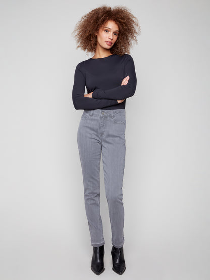 Cuffed Hem Twill Jeans - Smoke Grey