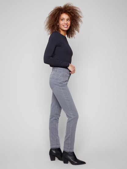 Cuffed Hem Twill Jeans - Smoke Grey