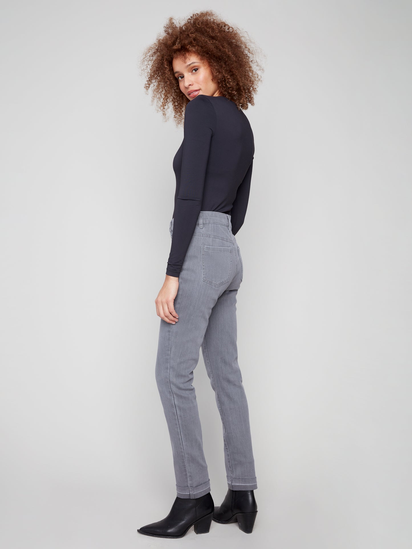 Cuffed Hem Twill Jeans - Smoke Grey
