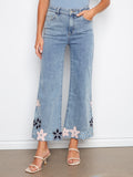 Embroidered Cropped Flare Jeans With Raw Hem - Light Blue