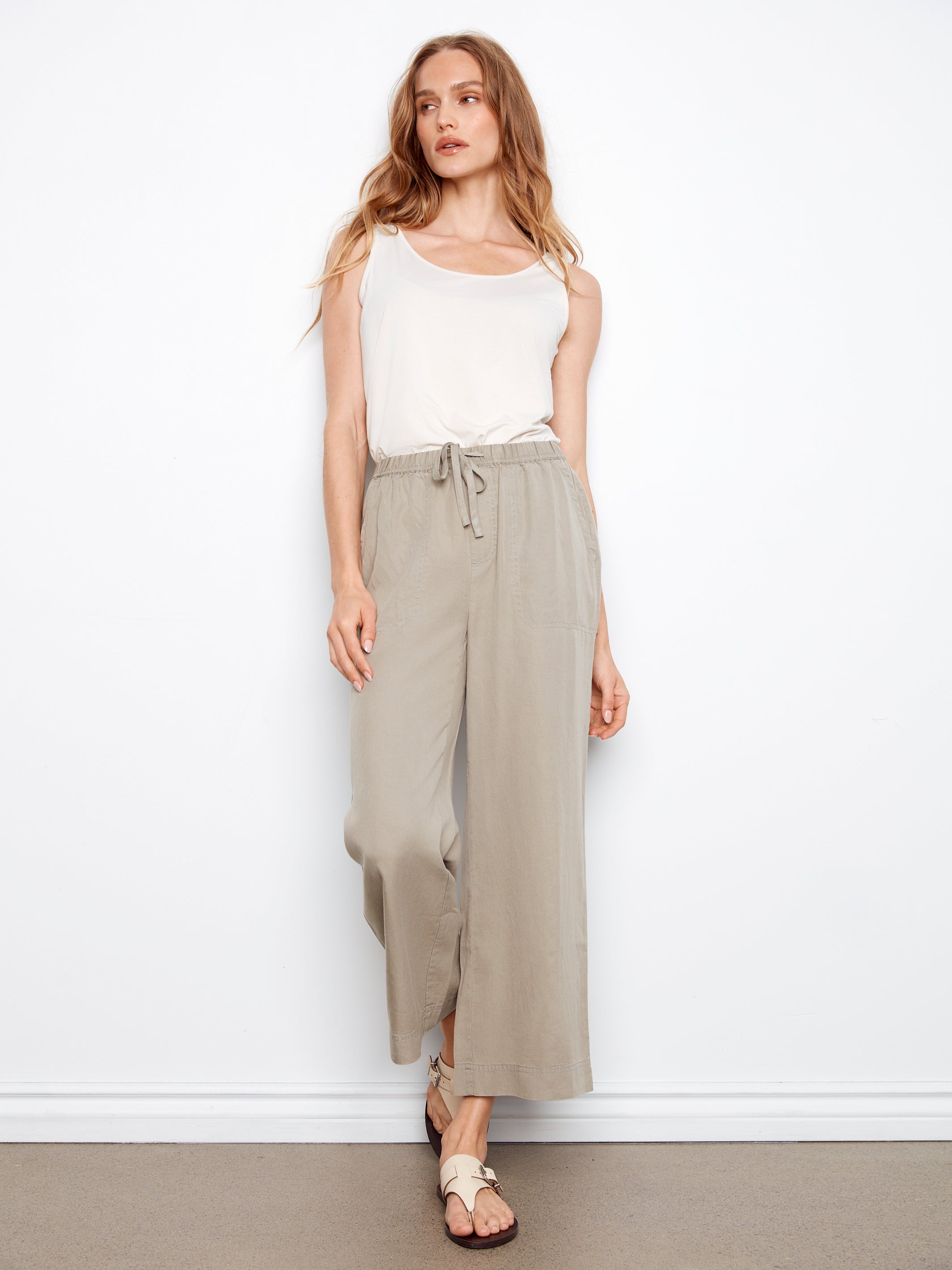Tencel Wide Leg Jogger Pants - Sage