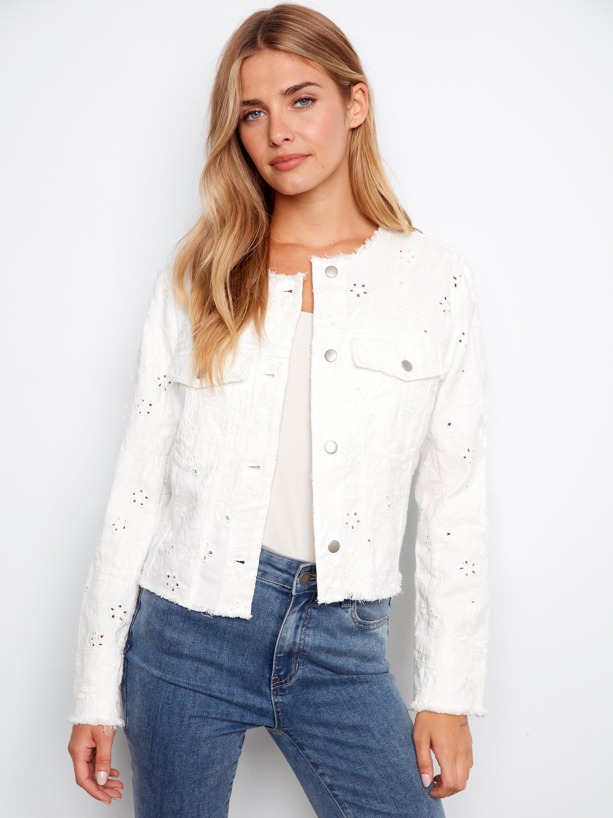 Eyelet denim jacket in White