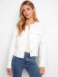 Eyelet Stretch Denim Jacket - White