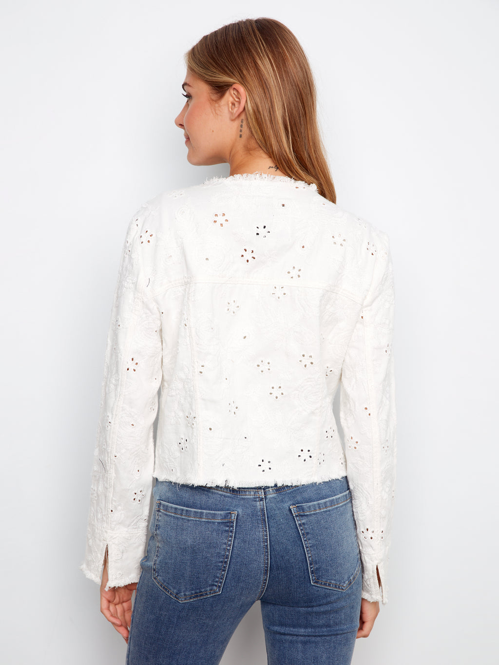 Eyelet Stretch Denim Jacket - White