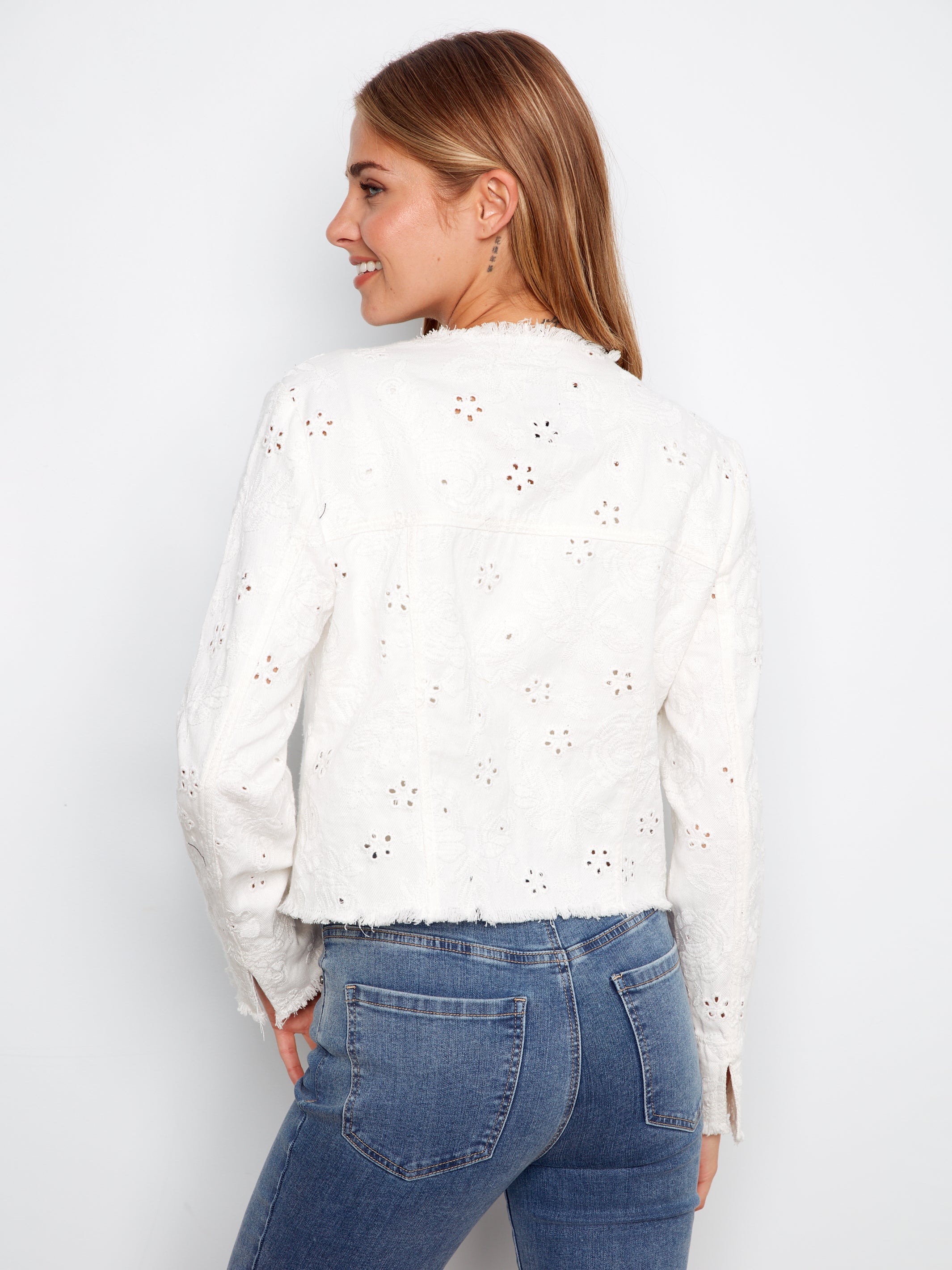 Eyelet denim jacket in White